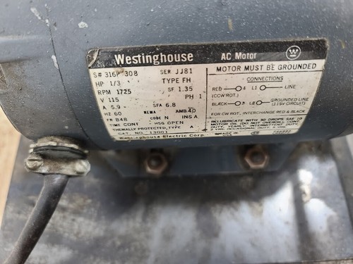 Gast Rotary Vane Air Compressor / Westinghouse AC Motor Assy. 1550 V34A / 316P 3 - Picture 4 of 6