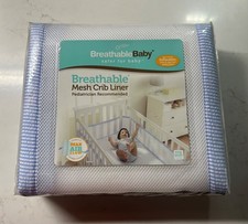 NIP BreathableBaby Breathable Mesh Crib Liner White with Blue White stripes