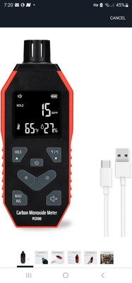 Rechargeable Carbon Monoxide Detector with LCD Screen and...
