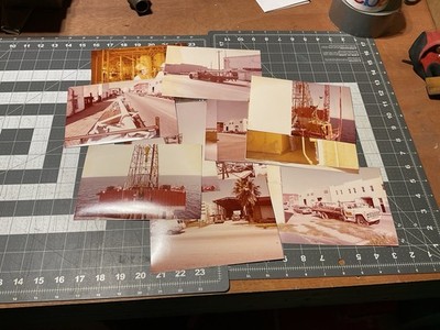 Lot Of 19 Snapshot Photographs, 5 X 7, Offshore Oil Rig Construction, Petroleum 