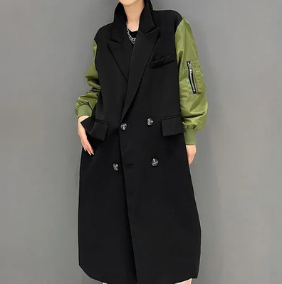 Damen grün schwarz Street Edgy Bomber Trench leichte Mac Jacke Mantel 14 16
