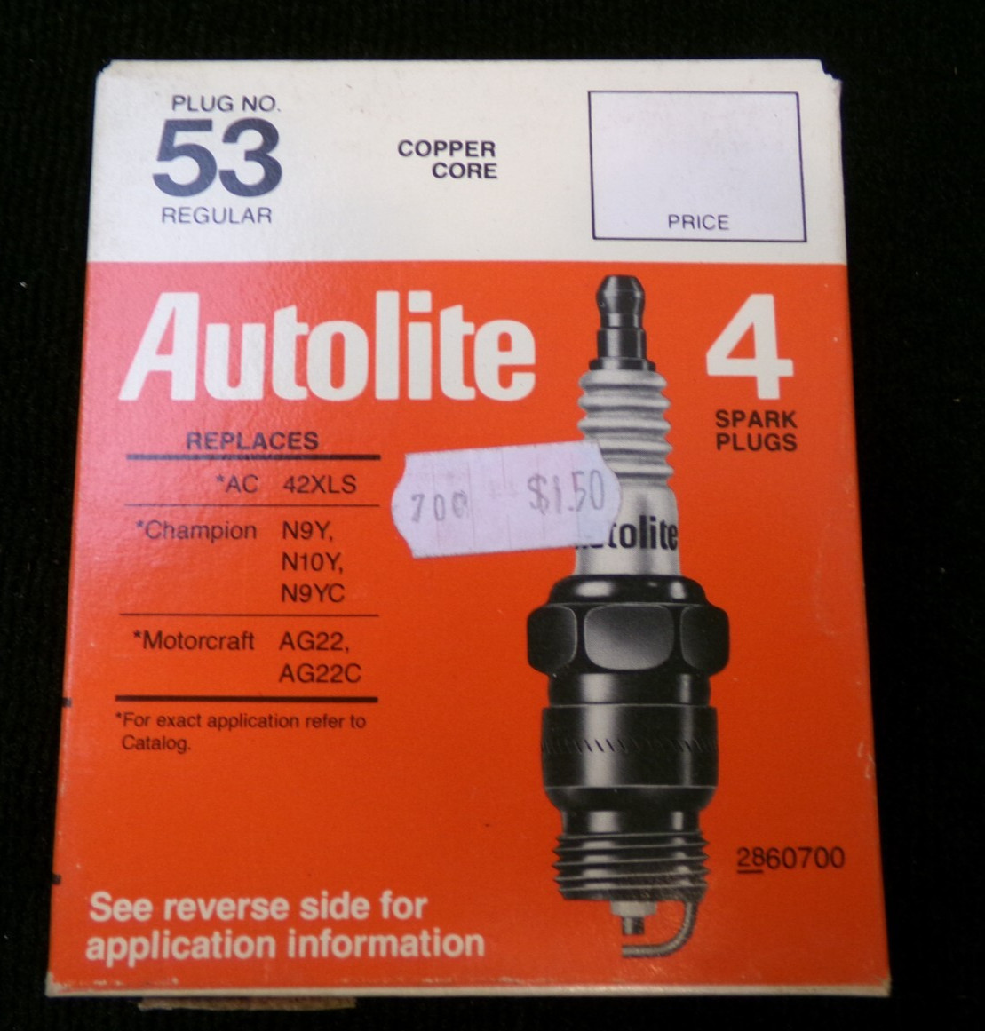 NOS BOX OF 4 #53 AUTOLITE SPARK PLUGS, 42XLS, N9Y, N10Y, N9YC, AG22, AG22C