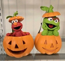 Sesame Street Halloween Pumpkin ELMO  OSCAR THE GROUCH Figurines NWT 