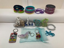 Lot 25 Hair-Ties Bangle Bracelets Key Chain Dress-Up Sparkle Glitter Shoe Purse