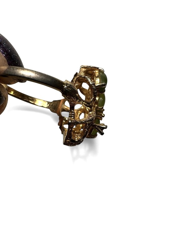 18K GE Yellow Gold Green And Clear Gemstone Cocktail Ring Size 8.75
