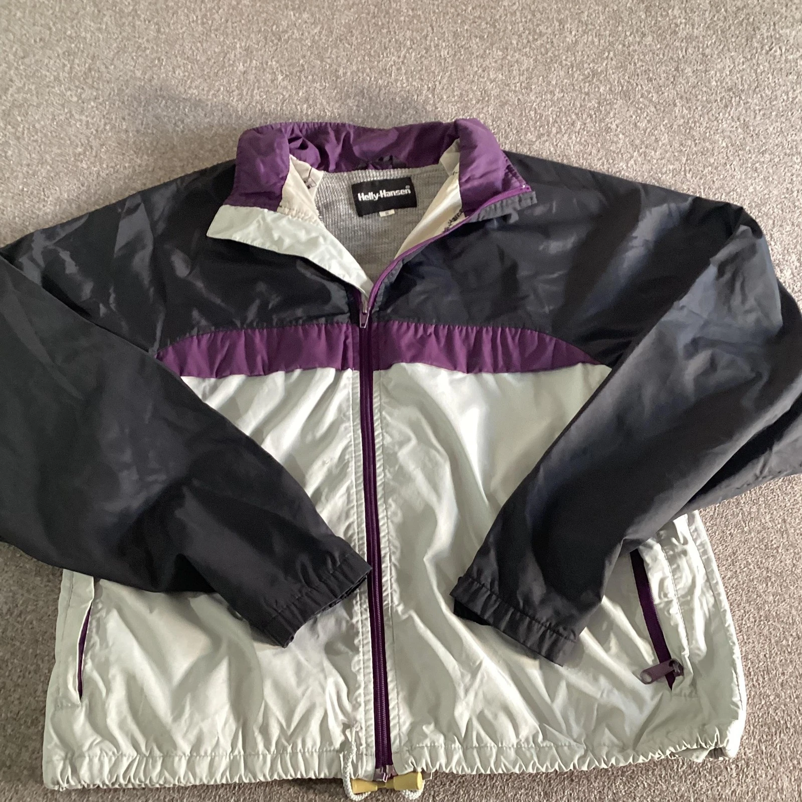 Helly-Hansen Jacket Mens Small Black Purple Gray Full Zip Windbreaker Colorblock