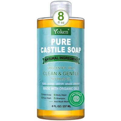 Pure Castile Liquid Soap 8 Oz Unscented with Organic Oil EWG Verified