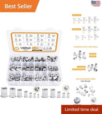 Complete 230-Piece Rivet Nut Kit in Transparent Box - Ideal for DIY & Projects
