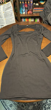 Express Women's Black Solid Square Neck Long Sleeve Bodycon Midi Dress Size M