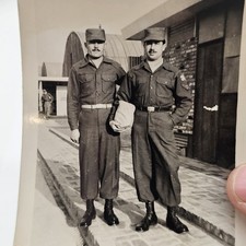 Two Handsome Young Us Army Soldiers Posing 1950s Vintage Snapshot Photo Military