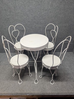 LARGE Doll Ice Cream Parlor Table & Chairs Set White Metal 14''