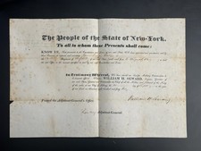 1844 New York State Militia Commission - Signed William H. Seward