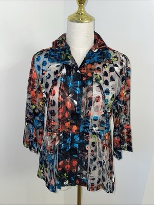 Damee Inc Black Sheer Sz S Abstract Floral/Dot Art To Wear Jacket/Blouse Fun!