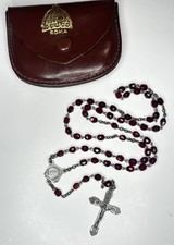 Rosario Crucifijo Rosario Italiano de Vidrio Rojo de Plata Esterlina Estuche Vaticano Roma