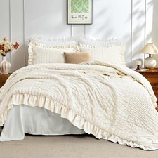 Ivory Queen Comforter Set, 3 Pieces Seersucker Comforters Queen Size,