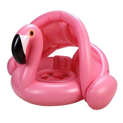 Baby Pool Float with Canopy,Flamingo Inflatable Swimming Ring,Infant Pool Floati