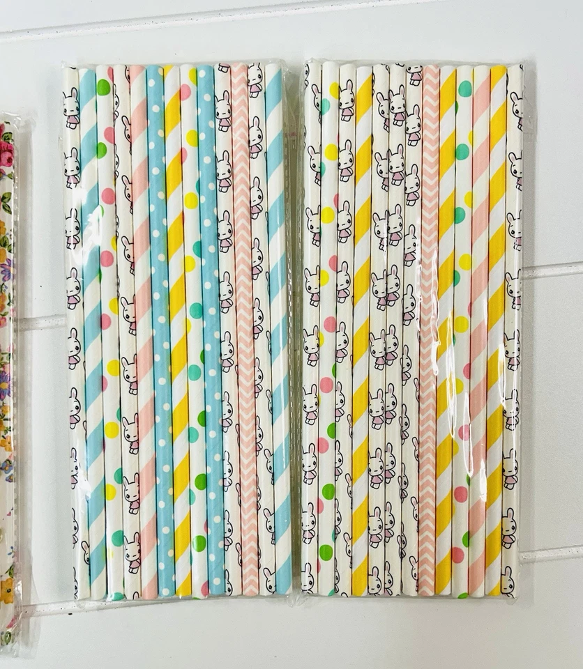 Pajitas de papel para beber Pascua/Primavera pastel conejito lunares floral chevron Foto 4 de 4