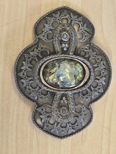 VTG Baron Buckles Abalone Shell Inlay Solid Brass Oval Belt Buckle Southwest
