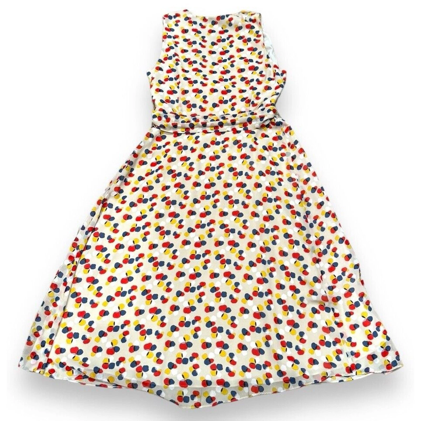 VETEMENTS Abito donna Anne Klein 8 senza maniche panna rosso blu con cintura a pois svasato foderato midi