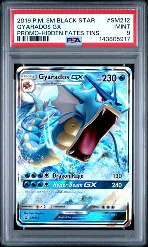 2019 POKEMON SM BLACK STAR PROMO HIDDEN FATES TINS #SM212 GYARADOS GX PSA 9
