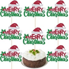 8Pcs Christmas Cake Toppers Set - Large Merry Christmas Cupcake Topper for Xm...