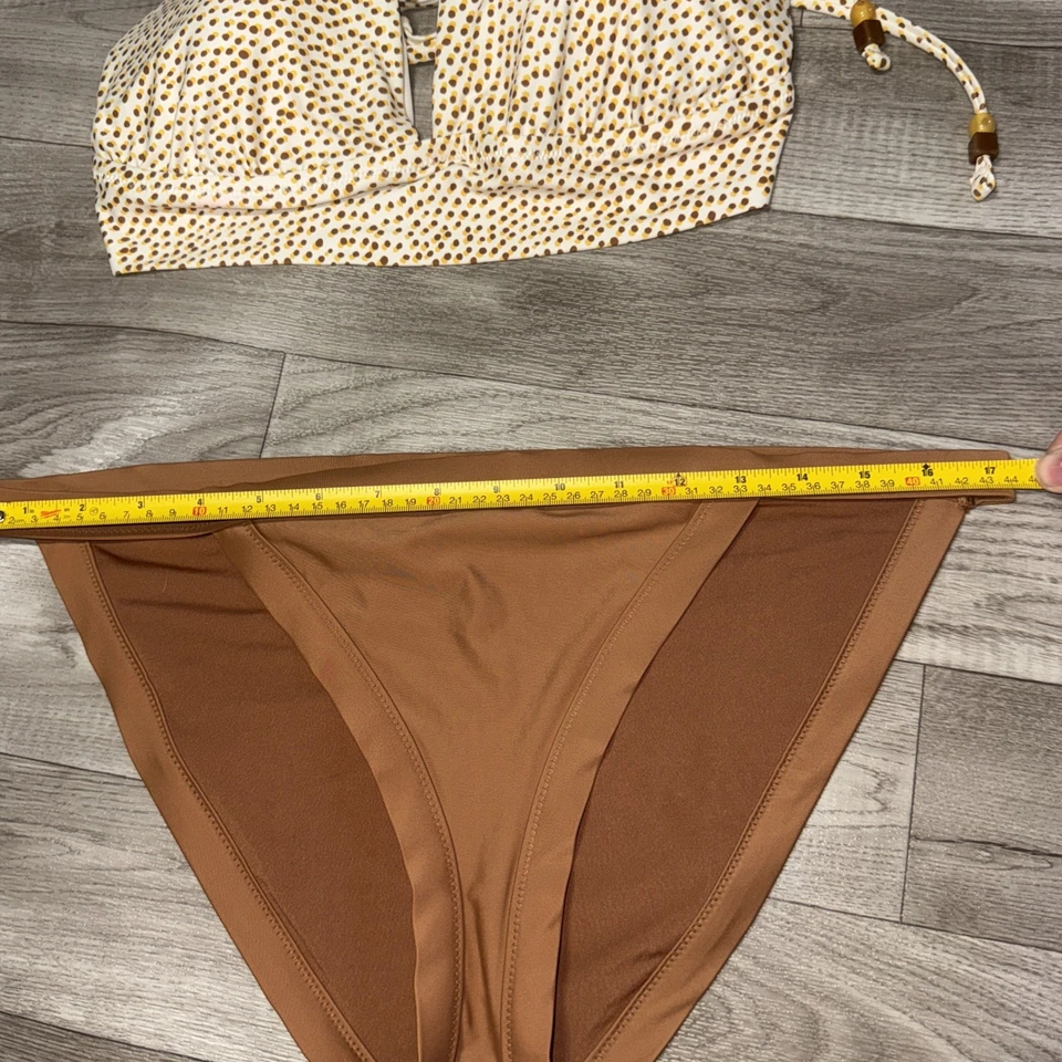 Top de Bikini de Natación Aerie Amarillo Marrón Volantes Correas Longline Plunge XXL - CONJUNTO Leer Foto 3 de 4