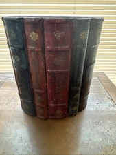 Vintage Old Book Wooden Trashcan Waste Basket Bombay Oval 10”