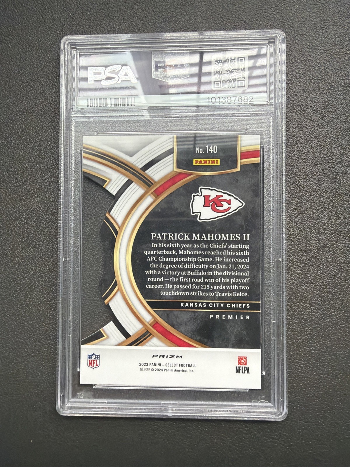 Patrick Mahomes PSA 10 Die-Cut Red Yellow Prizm 2023 Panini Select #140 Chiefs view 2