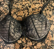 Chantelle 3082 Rive Gauche Push Up Bra 34DDD Underwire Black Lace