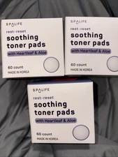 3 Spa Life~Sealed 60 Ct Box ~Rest + Reset Soothing Toner Pads W/Heartleaf & Aloe