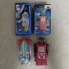Mini Moon Rocket Mini Sonic Robot Tin Toy 2 Set 1997 Box Booklet Vintage Japan