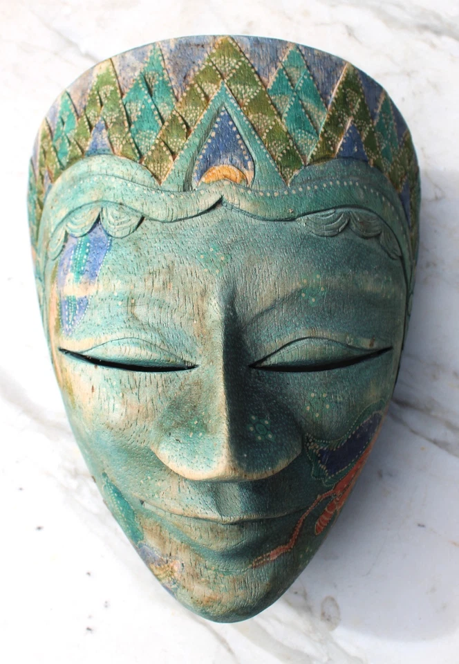 Máscara de madera tallada a mano Topeng Batik original de colección danza indonesia arte Java Foto 4 de 4