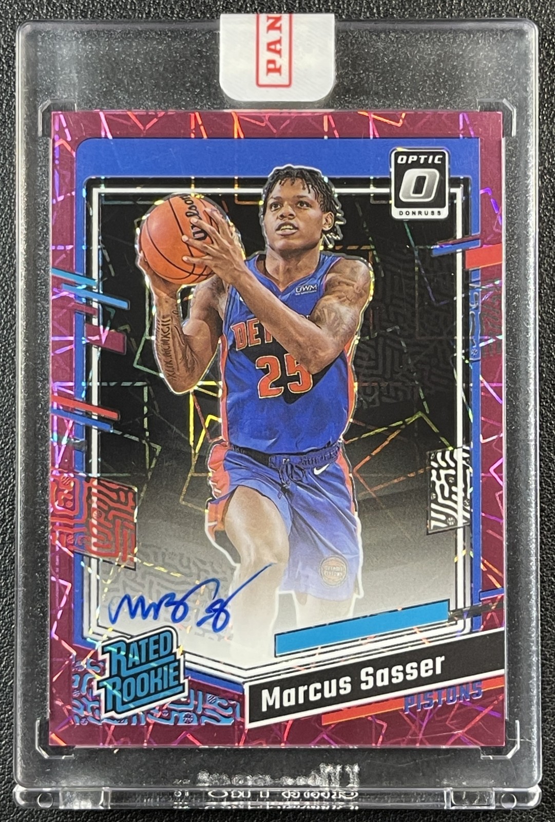 MARCUS SASSER 2023-24 DONRUSS OPTIC #258 ROOKIE AUTO PINK VELOCITY RC 57/79
