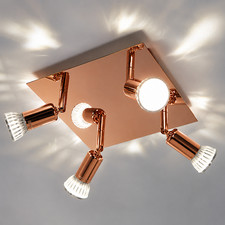 4 Way LED Ceiling Spotlight Chrome Adjustable GU10 Light Fitting for Kitchen UK