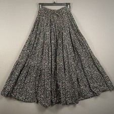 Vtg Handmade Folk Dance Square Dance Skirt XS Black Floral Tiered Cotton