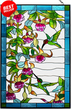 Hummingbird Stained Glass Suncatcher Panel 10x15 Inch Window Hanging - US