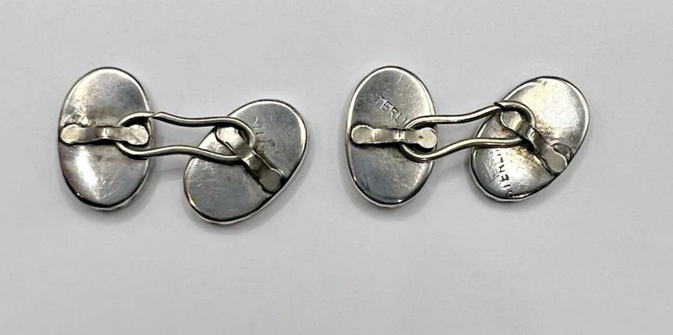 Gemelos vintage de plata de ley y concha de abulón de doble cara Foto 3 de 4