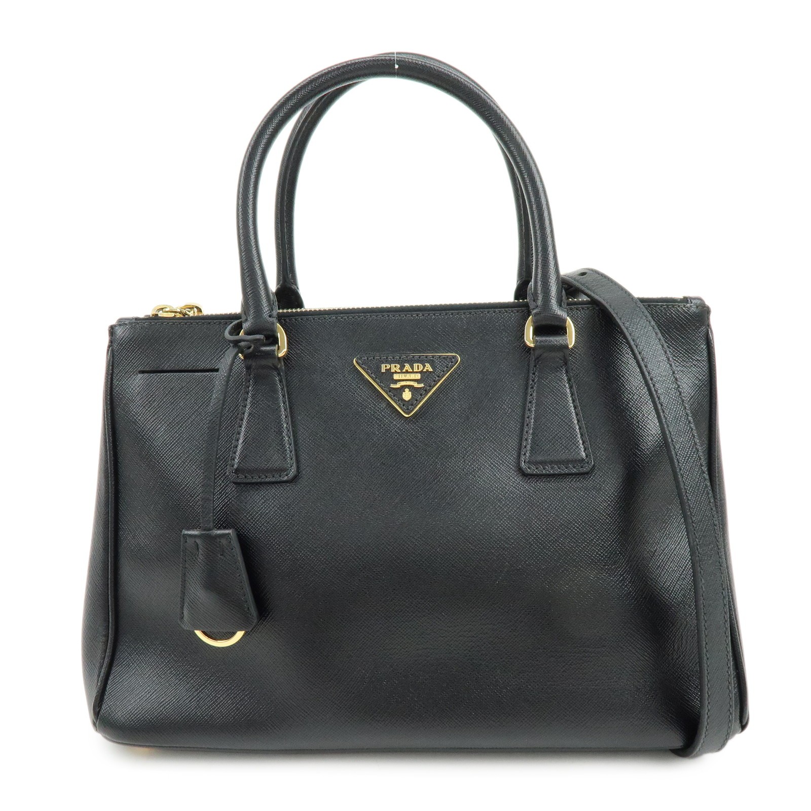 PRADA Traingle Logo Galleria Saffiano Leather 2Way Hand Bag 1BA863 Auth Used F/S