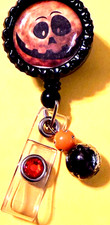 Halloween Pumpkin 5 Id badge holder retractable alligator clip
