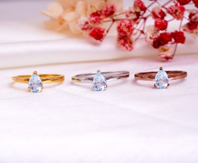 Himmelblau Topas Edelstein Ring 925 Silber Handarbeit Natur Hochzeit...