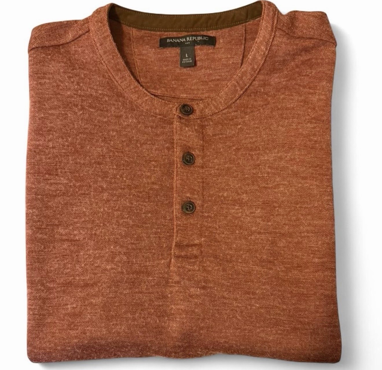 Banana Republic Mens Long Sleeve Henley Shirt Brown Rust Size L