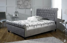 Chesterfield Sleigh Bed 5FT King Size & Memory Open Coil Mattress - RRP &pound;650 NEW