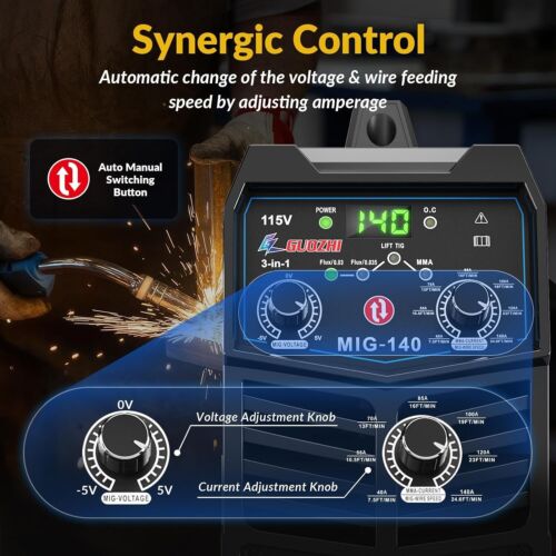 140Amp MIG Welder, 110V Flux Core MIG/Stick/Lift TIG 3 in 1 MultiProcess Welding - Picture 4 of 6