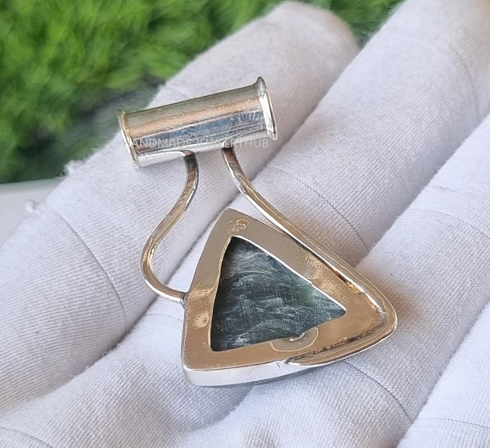 Colgante hecho a mano de plata de ley 925 con piedras preciosas de trío de serafinita regalo PG1998 Foto 3 de 3