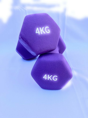 2 Mancuernas Hexagonales de Neopreno 4 Kilos Morada Fitness Aerobic Gimnasio - Imagen 2 de 3