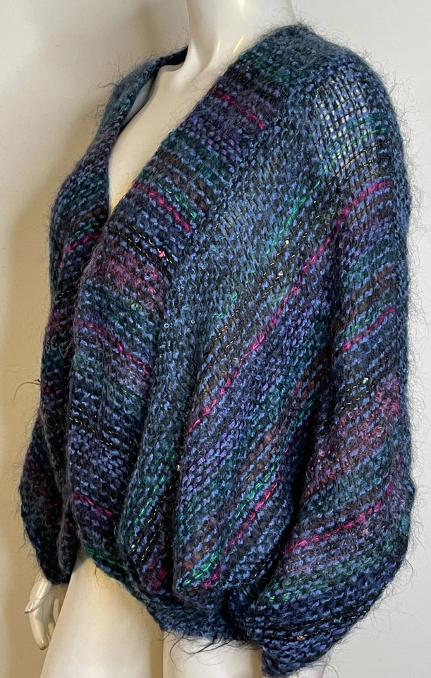 Suéter Nessa Warner Tejido a Mano Azul Verde Rosa Lana Encogerse de Encogerse de Encogerse de Encogerse de Encogerse de Enco Foto 3 de 4