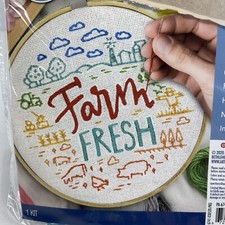 Rustic Embroidery Kit Farm Fresh 6 Hoop Thread Needle Instructions Fabric
