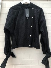 New Lost Ink Size 8 Xs Broderie Anglaise Black Bomber Style Jacket Shirt Eu36