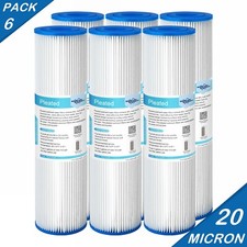 6 Pack 10"x2.5" Whole House Pleated Sediment Water Filter Replacement 20 Micron