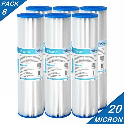 6 Pack 10''x2.5'' Whole House Pleated Sediment Water Filter Replacement 20 Micron